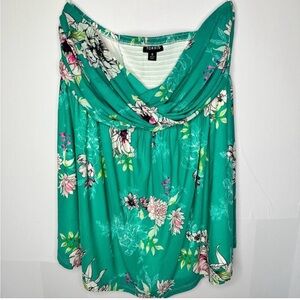 TORRID NWOT Green Floral Babydoll Lined Strapless Tube Top Women's Size 0 Large